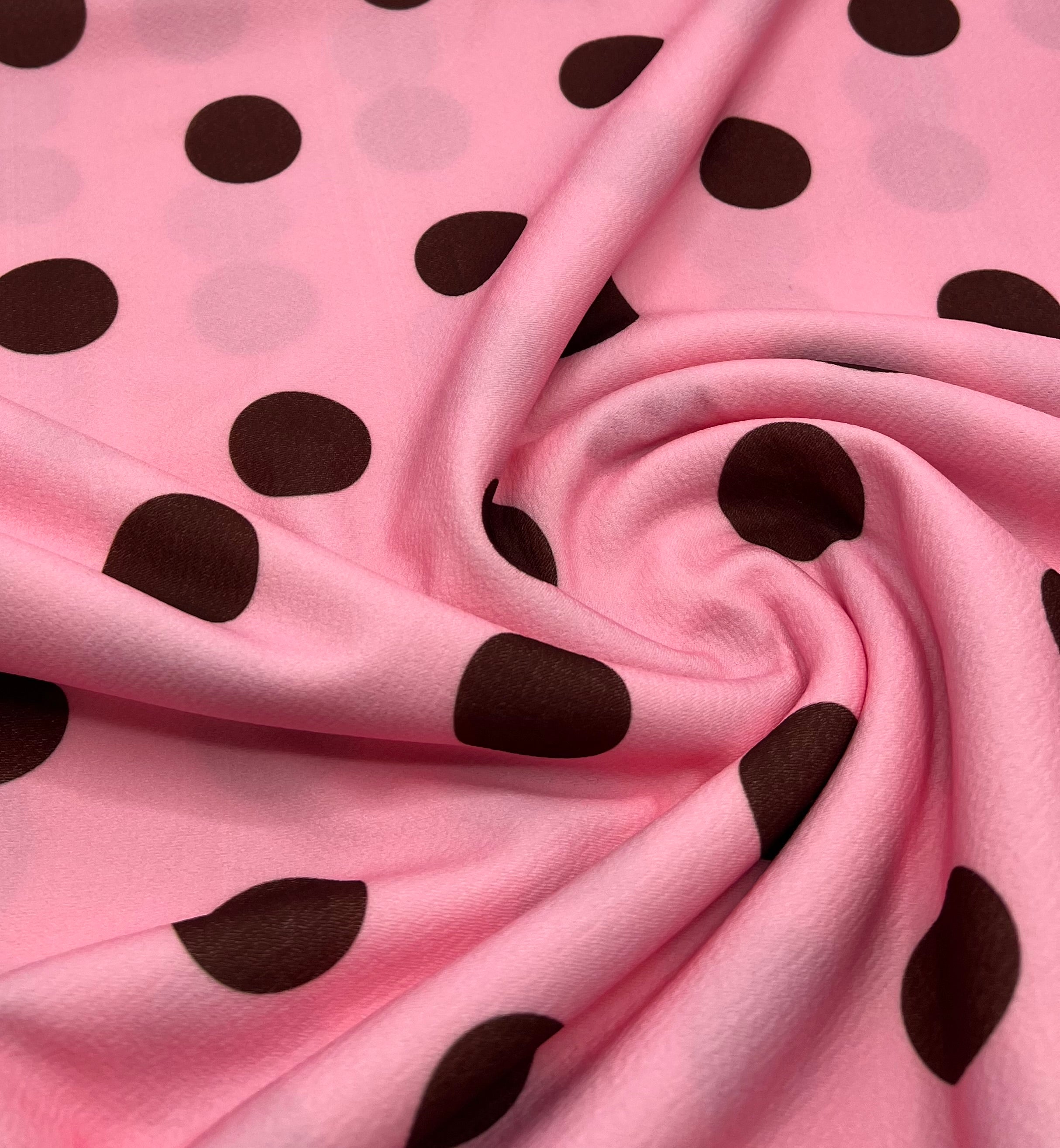 Baby Pink Brown Large Polka Print Liverpool Bullet Stretch Fabric